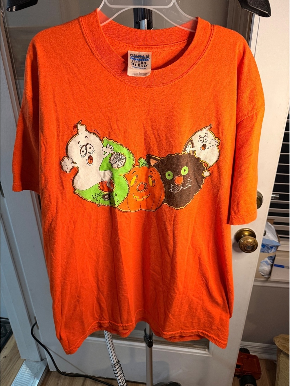 Vintage Orange Halloween Ghosts Graphic T Shirt